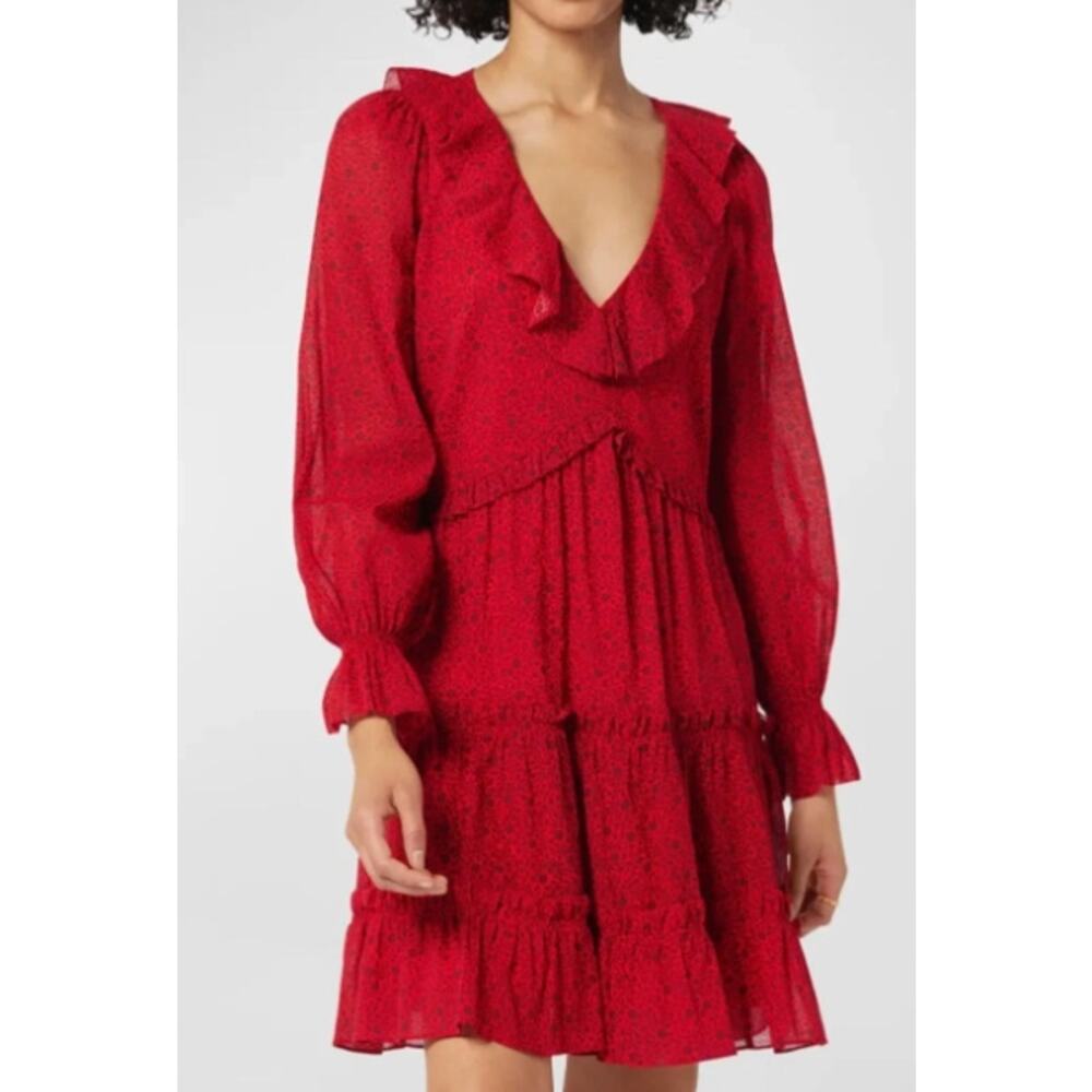 Joie Danson Long‎ Ruffle Sleeve Mini Dress Red Womens Size 4
